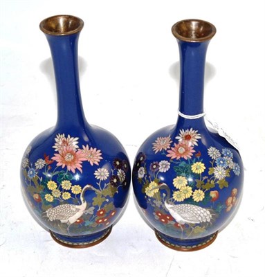 Lot 383 - Pair of Japanese cloisonne bottle vases