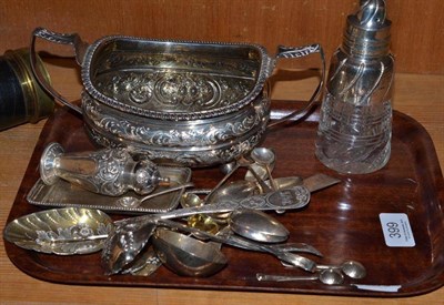 Lot 399 - A George III silver sugar basin, London 1817 and a collection of assorted silver spoons etc