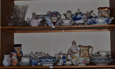 Lot 401 - A quantity of ceramics including Toby jugs, Delft plate (a.f.), teapot, jugs, glass ware, etc...