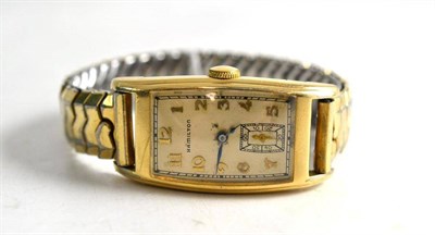 Lot 419 - A rectangular curved Art Deco wristwatch signed Hamilton, case stamped '14k' gold filled