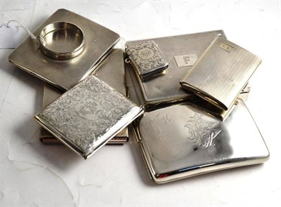 Lot 439 - Five cigarette cases, one cigarette box, a match holder and a napkin ring