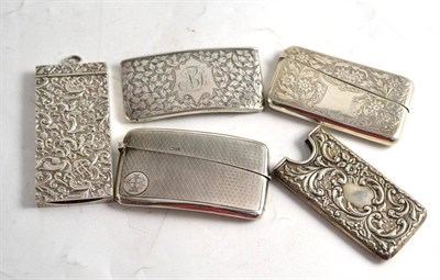 Lot 448 - Two silver card cases, a pocket notebook case and two slip-in card cases