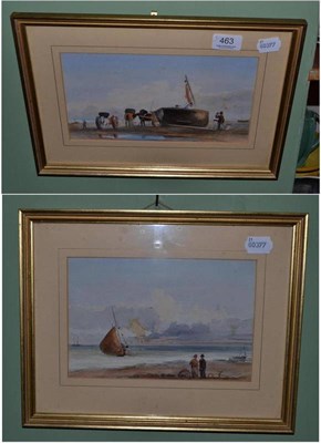 Lot 463 - English School (19th century) 'Unloading catch from a fishing boat' and another similar watercolour