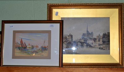 Lot 475 - After Thomas Girtin 'Amiens', together with a further gouache beach scene signed H H Winter (2)