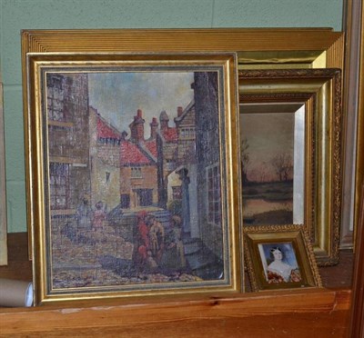 Lot 480 - A pair of Frank Rousse paintings of Whitby together with an early 19th century miniature of a lady