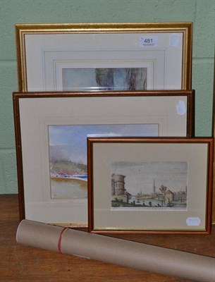 Lot 481 - Austin Smith, Bempton Cliffs watercolour 1914; Alan Hitchcock, Bolton Abbey watercolour 1990;...