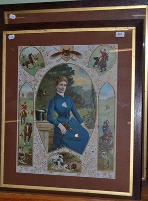 Lot 483 - A pair of hunting chromolithographs, depicting half length portraits of ladies in hunting...