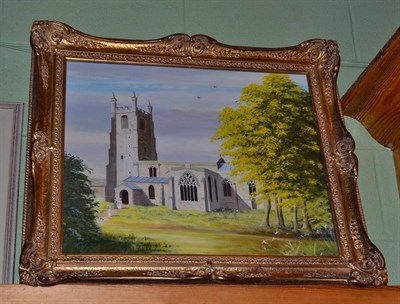 Lot 492 - A M Alderson, figures before a Yorkshire Church, signed, oil on canvas