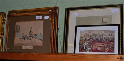 Lot 497 - Four framed coloured cock fighting prints, two others after Alken and a modern print (7)