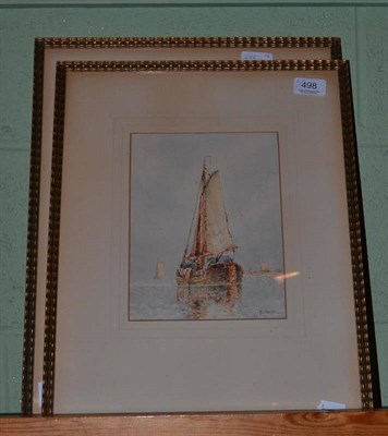 Lot 498 - Two framed watercolours by F J Aldridge of sailing boats