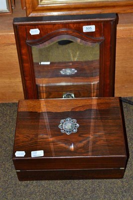 Lot 505 - A Victorian rosewood writing box inlaid with mother of pearl and a walnut framed mirror (2)