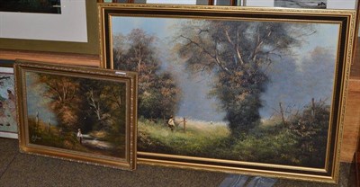 Lot 509 - Les Parson, young boy fishing, oil on canvas, signed, together with an oil on canvas of two...