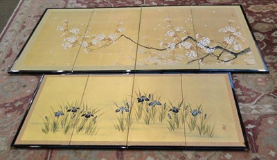 Lot 591 - Two Japanese screens with watercolour panels