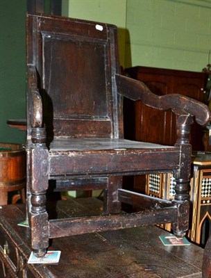 Lot 596 - A joined oak Wainscot type chair