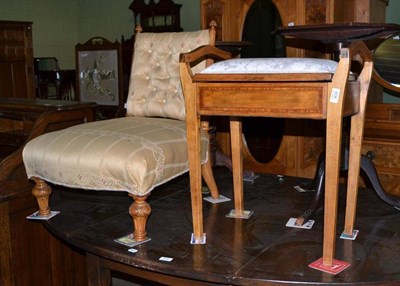 Lot 606 - Victorian walnut nursing chair and a box seat piano stool (2)