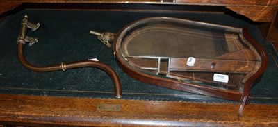 Lot 608 - A Victorian mahogany shield shaped mirror with copper and brass wall bracket