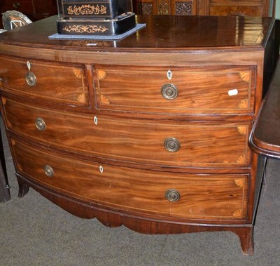 Lot 629 - A 19th century mahogany inlaid bow front chest of drawers