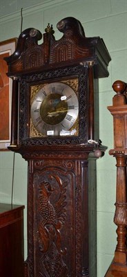 Lot 636 - 18th century longcase clock in later carved case with brass and silvered dial 'Wm Lister, Keighley'