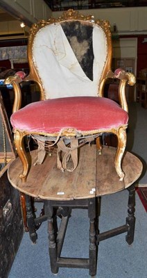 Lot 697 - An 18th century oak gateleg table and a gilt Continental chair