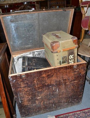 Lot 698 - A large zinc lined pine chest, a leather covered baize lined silver chest and a travelling...