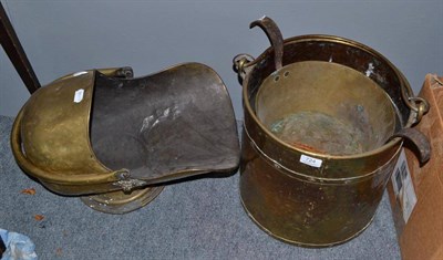 Lot 724 - Brass jam pan, brass coal scuttle and log bin (3)