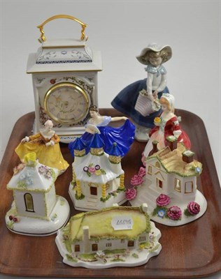 Lot 13 - Tray of ceramics comprising three small Royal Doulton figures, a Lladro figure, a Franklin Mint...