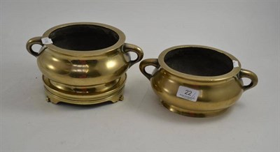 Lot 22 - Two bronze censers and a stand