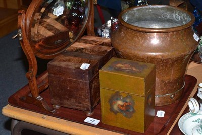 Lot 48 - A 19th century rosewood and walnut banded tea caddy, a Vernis Martin style card box, a small...