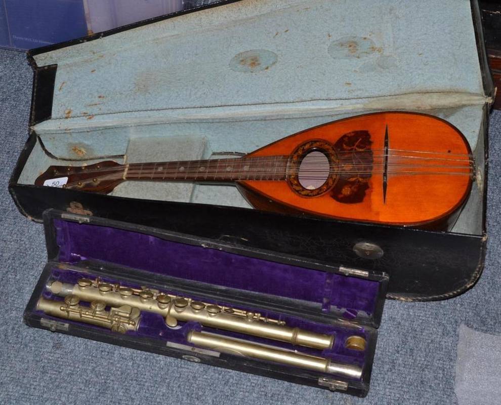 Lot 50 - A Napoli mandolin (cased) and a cased flute