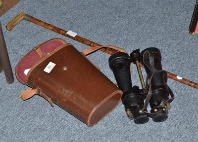 Lot 53 - A pair of Barr and Stroud military binoculars in leather case and a walking stick (2)