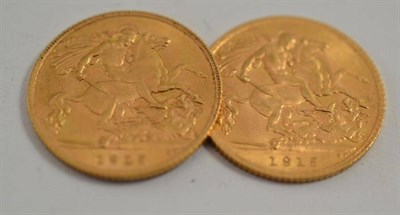 Lot 65 - Two half sovereign coins (both 1915)