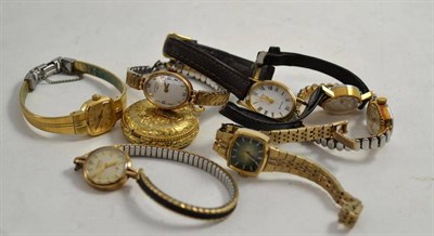 Lot 91 - Two wristwatches signed Rotary and Rolex with cases stamped '375', five other lady's...