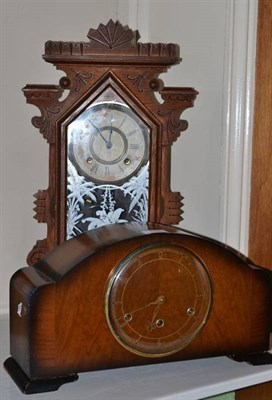 Lot 116 - A walnut cased dome clock and an Ansonia shelf clock