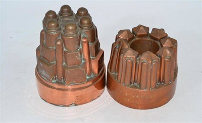 Lot 136 - A 19th century castellated copper jelly mould, stamped 'Baron & Wilson, Strand' and another stamped