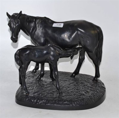 Lot 138 - A Russian cast iron mare and foal figure group, dated 1982, 30cm