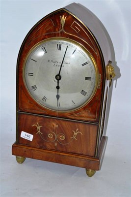 Lot 146 - A Regency mahogany lancet cased bracket timepiece, strung with brass, with single fusee...