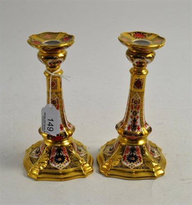 Lot 149 - A pair of Royal Crown Derby Imari candlesticks, 18cm