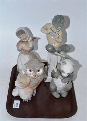 Lot 150 - A Lladro figure of a Satyr and three Nao figures