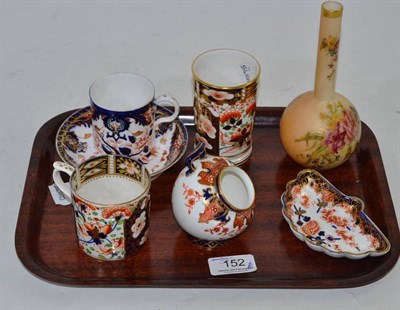 Lot 152 - A Royal Worcester blush ivory small bottle vase and six pieces of Derby comprising two coffee...