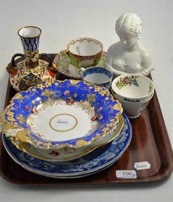 Lot 156 - A tray of decorative ceramics comprising a Davenport dessert dish, a Derby dessert dish, two...