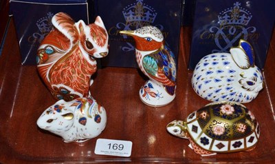 Lot 169 - Five boxed Royal Crown Derby paperweights - Yorkshire Rose Tortoise, Bank Vole, Woodland...