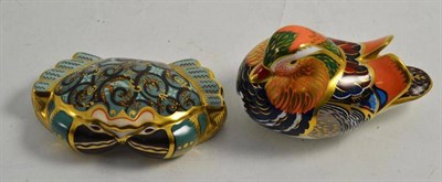 Lot 170 - Two boxed Royal Crown Derby paperweights with gold stoppers:- Cromer Crab (signed) and Mandarin...