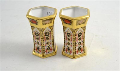 Lot 183 - A pair of Royal Crown Derby Imari pattern 1128 hexagonal vases