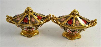 Lot 185 - A pair of Royal Crown Derby Imari tureens and covers, 15cm high