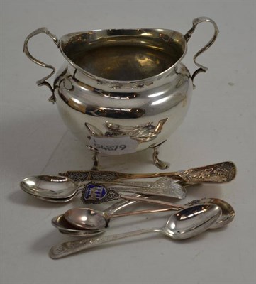 Lot 218 - A collection of silver including a sugar bowl, teaspoons, napkin rings, etc