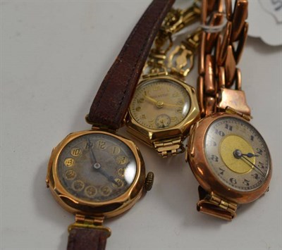 Lot 223 - Three ladies wristwatches with cases stamped '375'