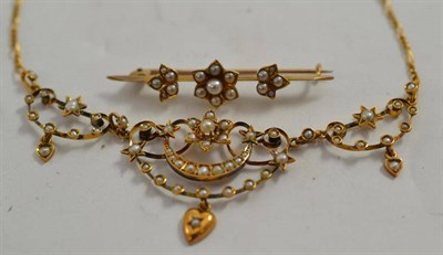 Lot 230 - An early 20th century seed pearl set floral necklace and brooch