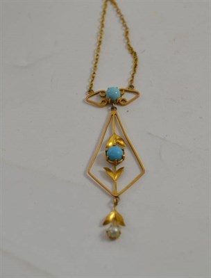 Lot 231 - An early 20th century turquoise and split pearl set necklace, stamped '9ct'