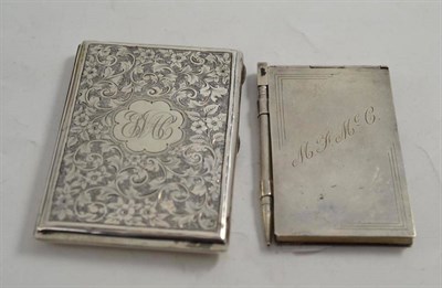 Lot 238 - A silver aide memoir with fitted interior and a silver faced note pad with pen (2)