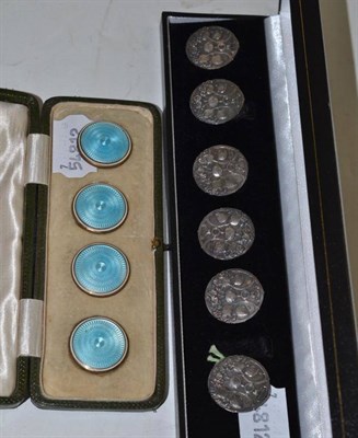 Lot 242 - A set of Art Nouveau silver buttons and a set of enamel buttons